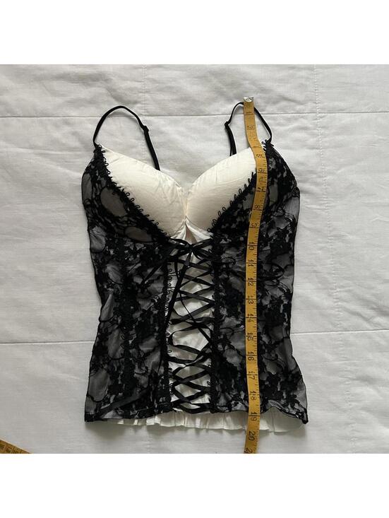 Rue21 Y2K black and white lace corset top with ribbon tie up front Size S - Picture 7 of 7